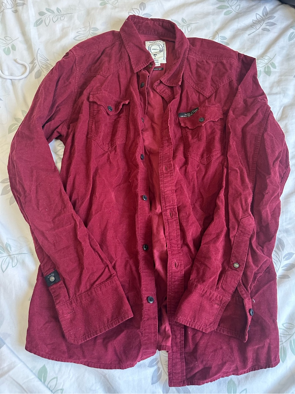 Men’s Diesel Red Corduroy Button Down Shirt - Size Medium